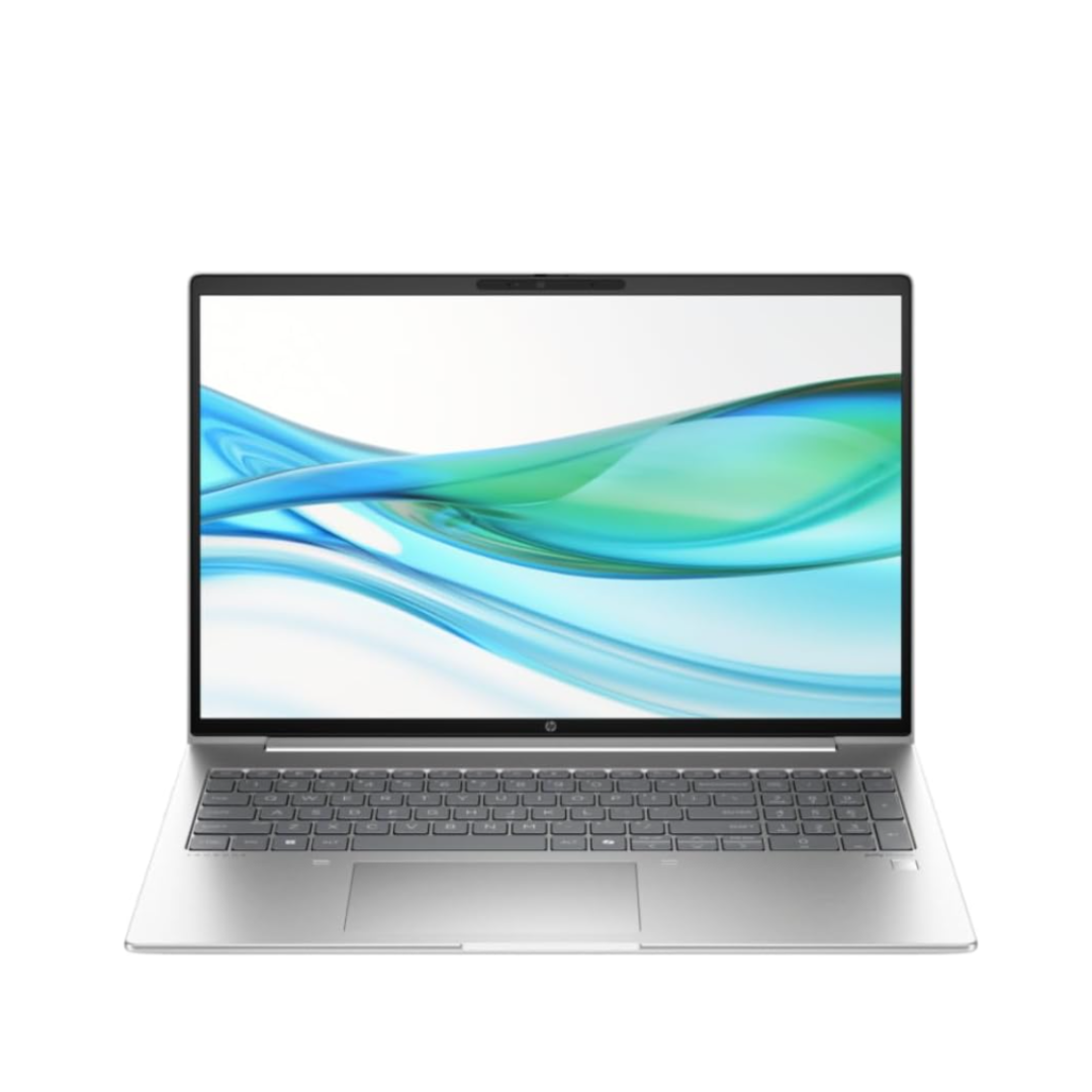 Laptop with a colorful display on a white background