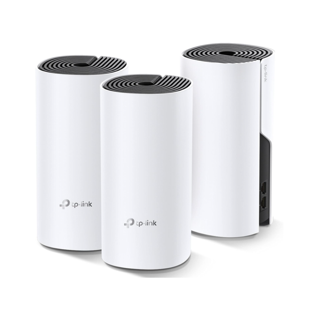 Three TP-Link wireless routers on a white background