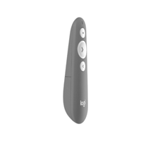 Gray Logitech remote control on a white background