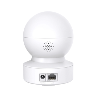 White spherical device with a base and connectivity ports on a white background