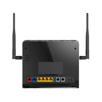 Black router with antennas on a white background