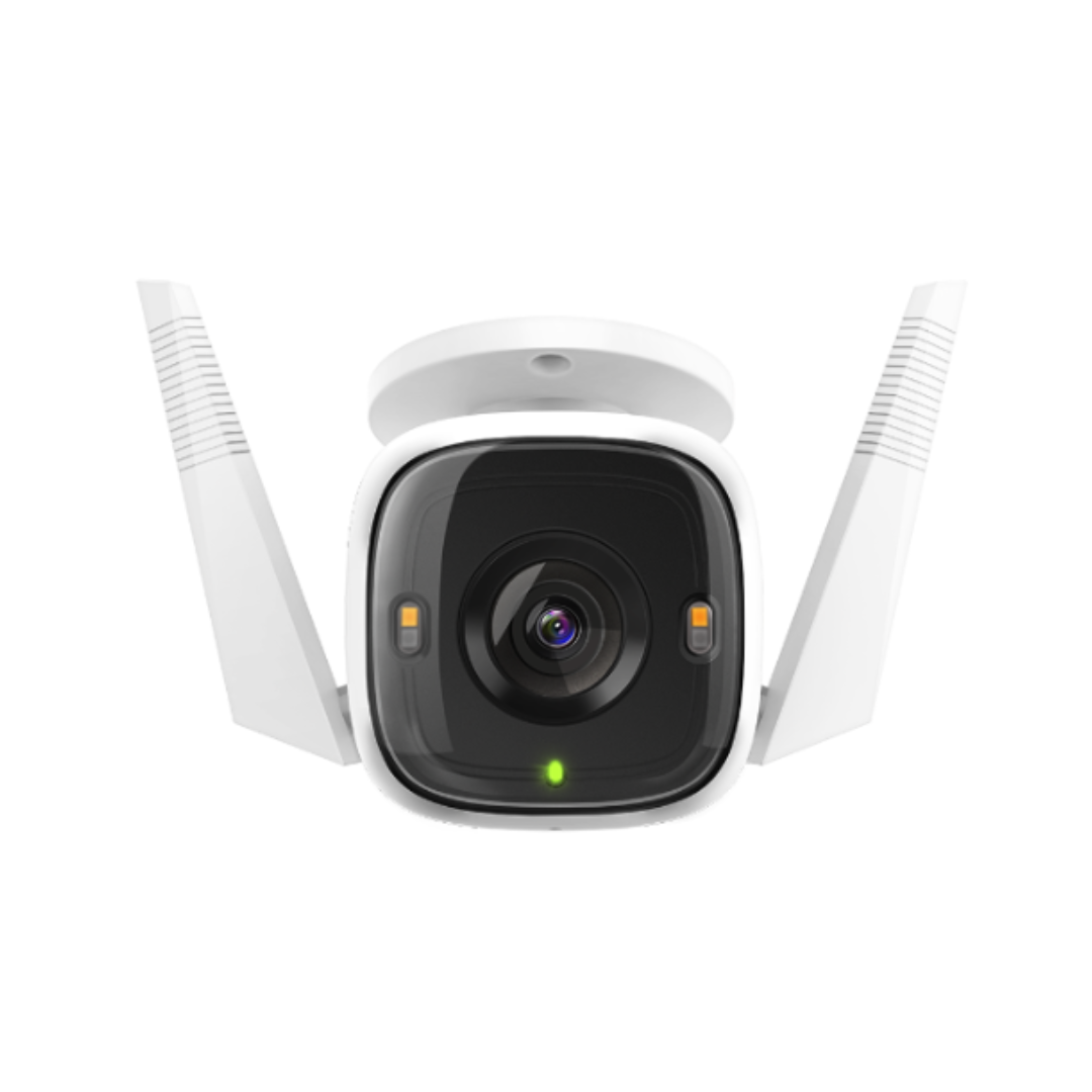 White security camera with antennas on a white background