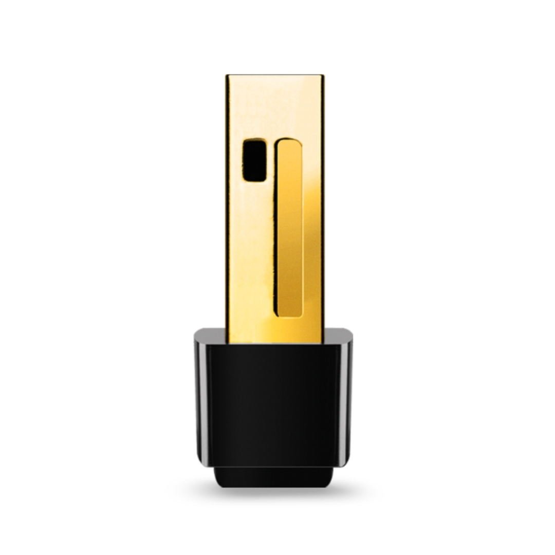 Gold and black USB drive on a white background