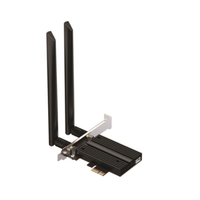 PCIe wireless network adapter with antennas on a white background