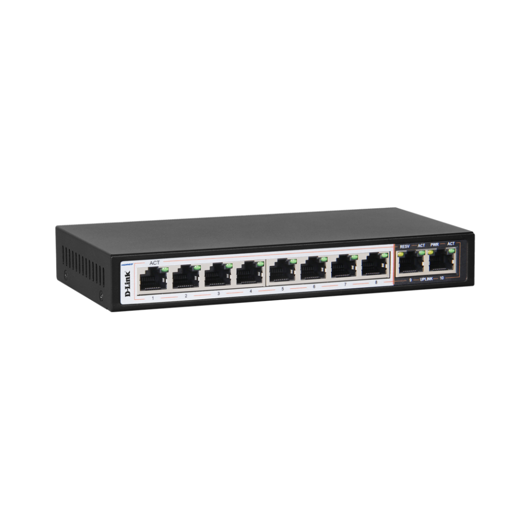 Network switch with multiple ports on a white background