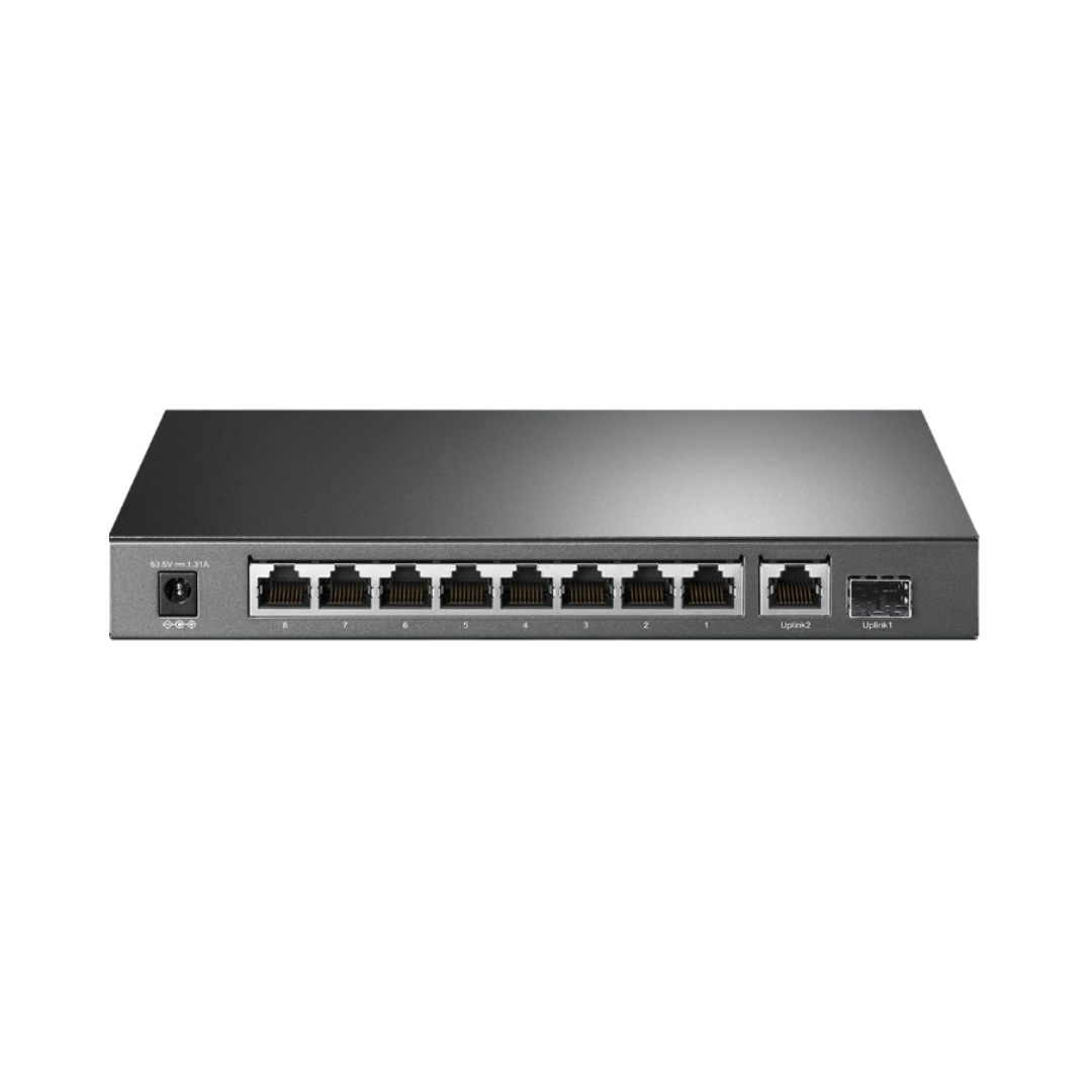 Network switch with multiple ports on a white background