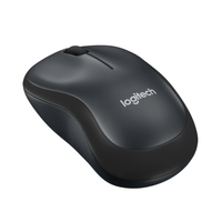 Black Logitech mouse on a white background
