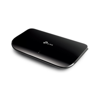 Black TP-Link router on a white background