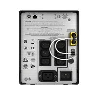 Back view of a power strip with multiple outlets and connectors on a white background