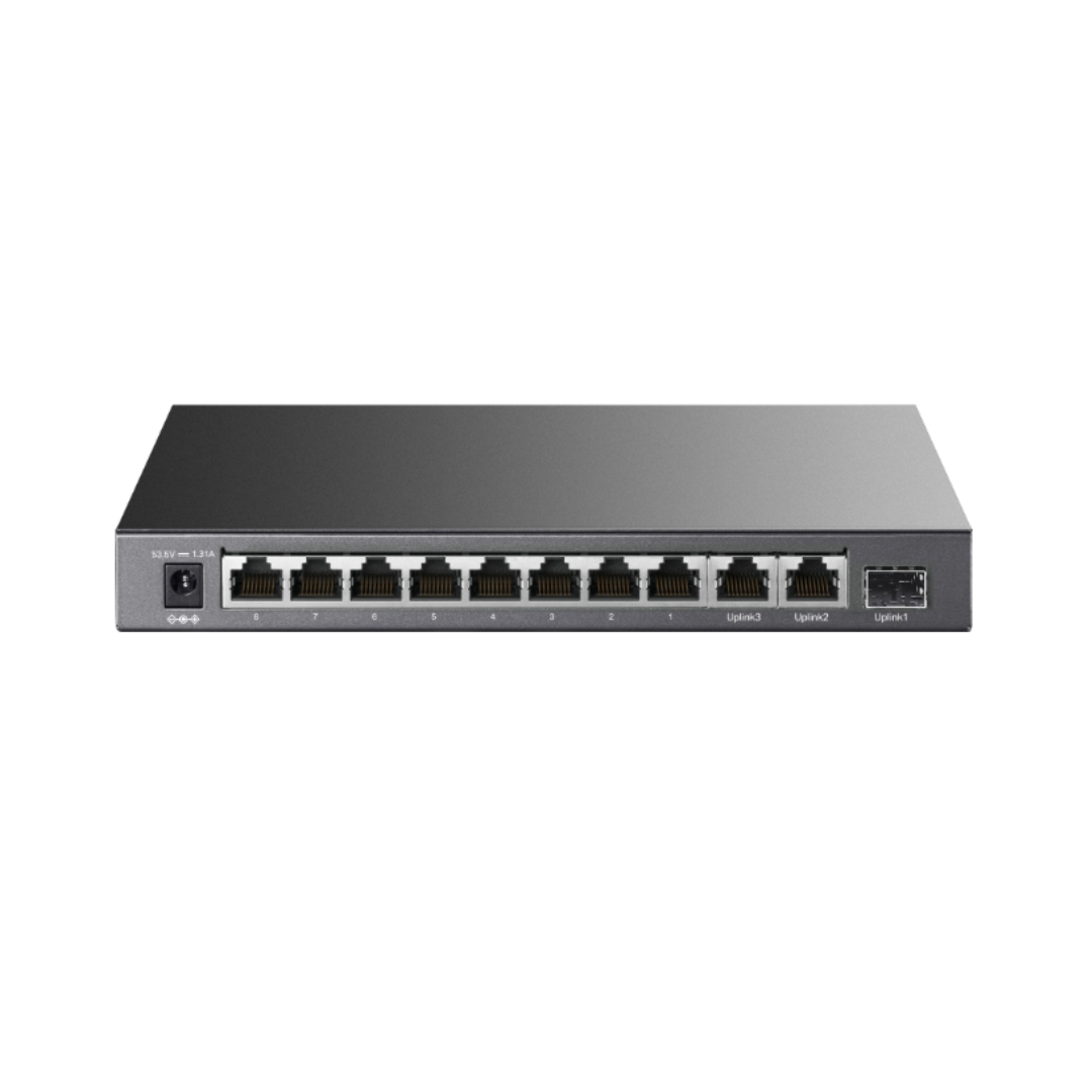 Network switch with multiple ports on a white background