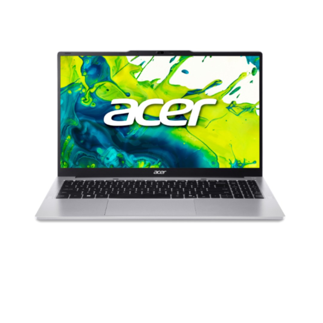 Acer laptop with colorful display on a white background