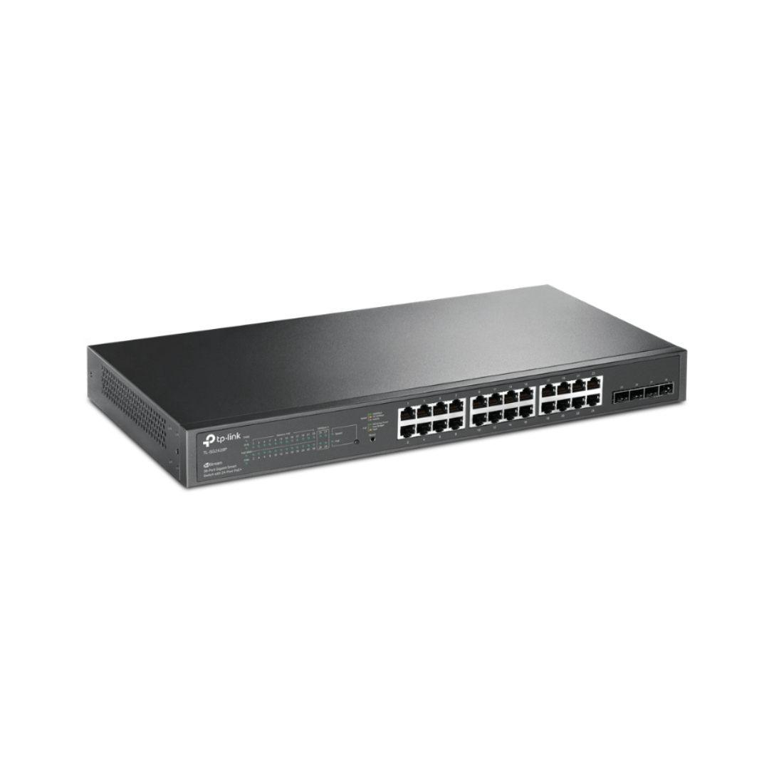 Network switch with multiple ports on a white background