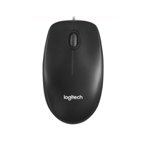 Black Logitech mouse on a white background