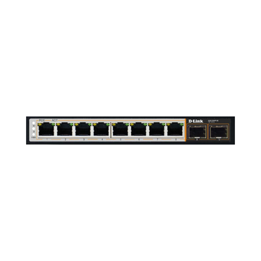 D-Link network switch with eight ports on a white background