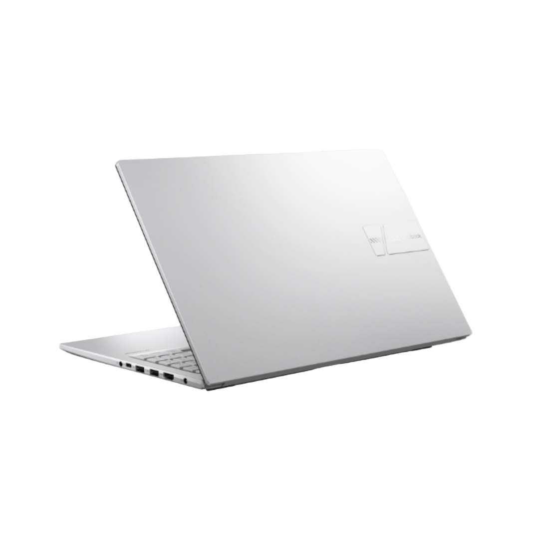 Silver laptop on a white background