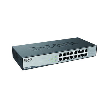 D-Link network switch with 16 ports on a white background