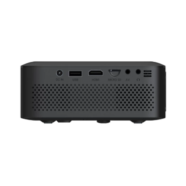 Black electronic device with ports on a white background