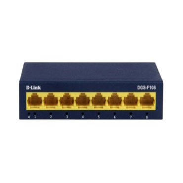 D-Link network switch with eight ports on a white background
