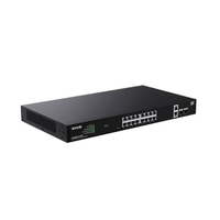 Black network switch with multiple ports on a white background