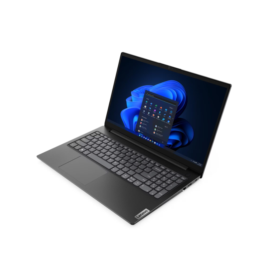 Laptop with a blue flower design on the screen on a white background