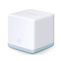 White and light blue cube-shaped device on a white background