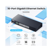 16-Port Gigabit Ethernet Switch packaging with product details on a white background