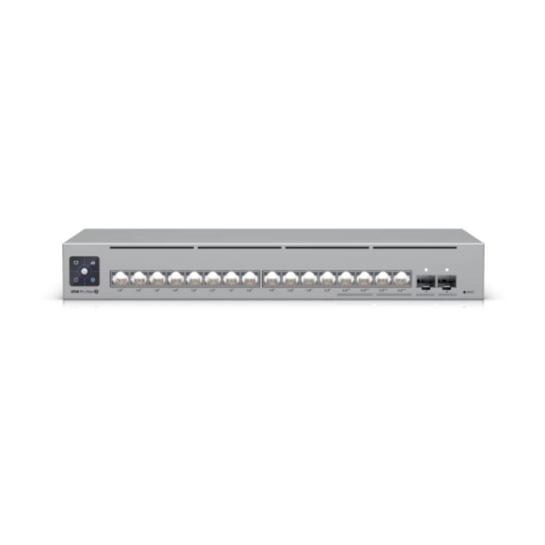 Network switch with multiple ports on a white background