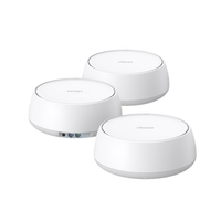 Three white D-Link deco routers on a white background