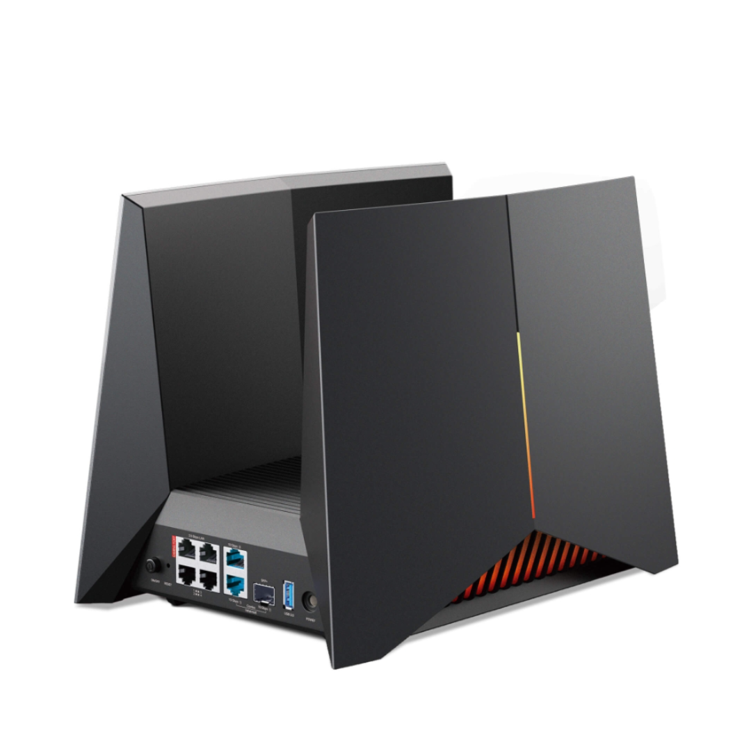 Black computer case with open side panel on a white background