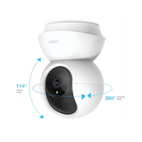 White security camera with camera range indicators on a white background