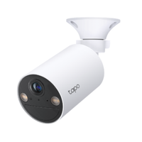 White security camera with black accents on a white background