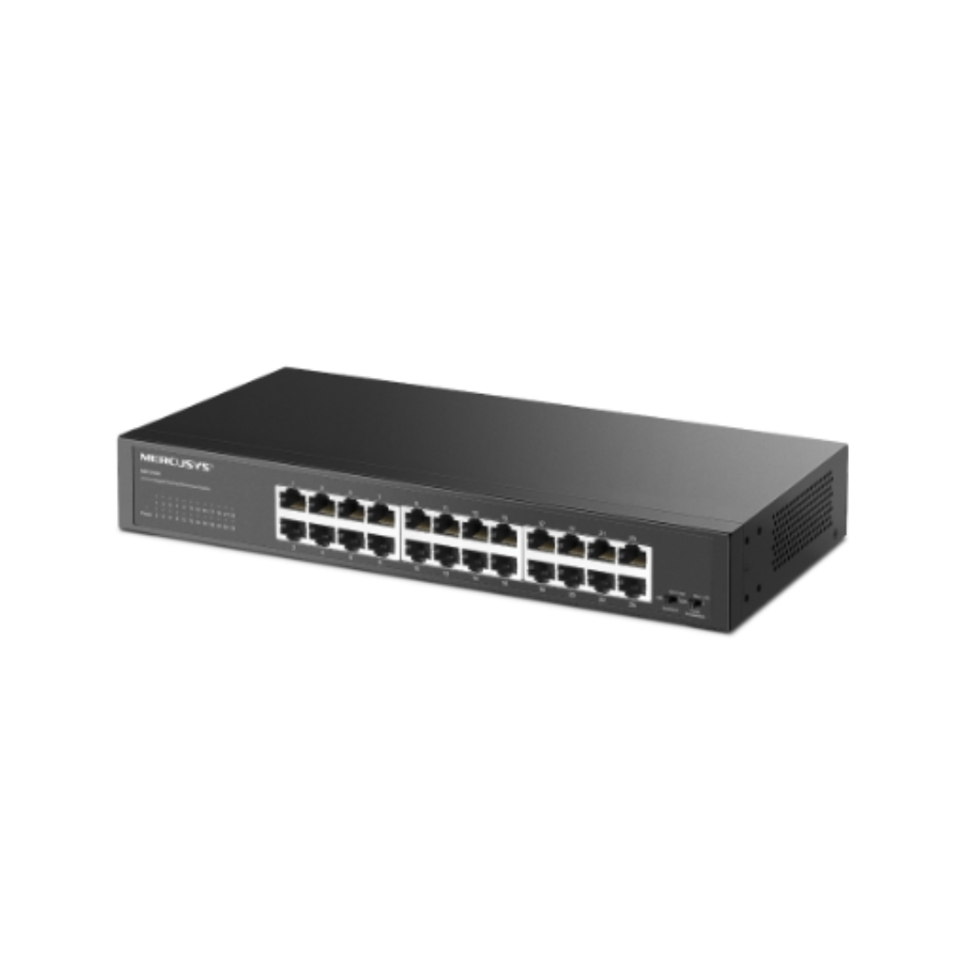 Network switch with multiple ports on a white background