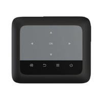 Black electronic device with a screen and control buttons on a white background