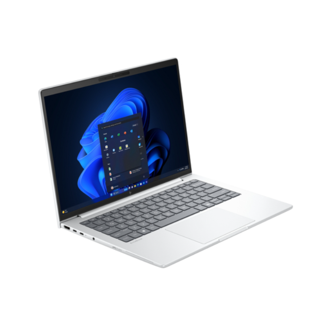 Laptop with a blue abstract design on the screen on a white background