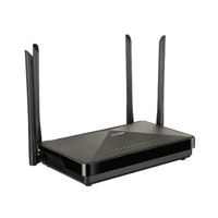 Black router with multiple antennas on a white background