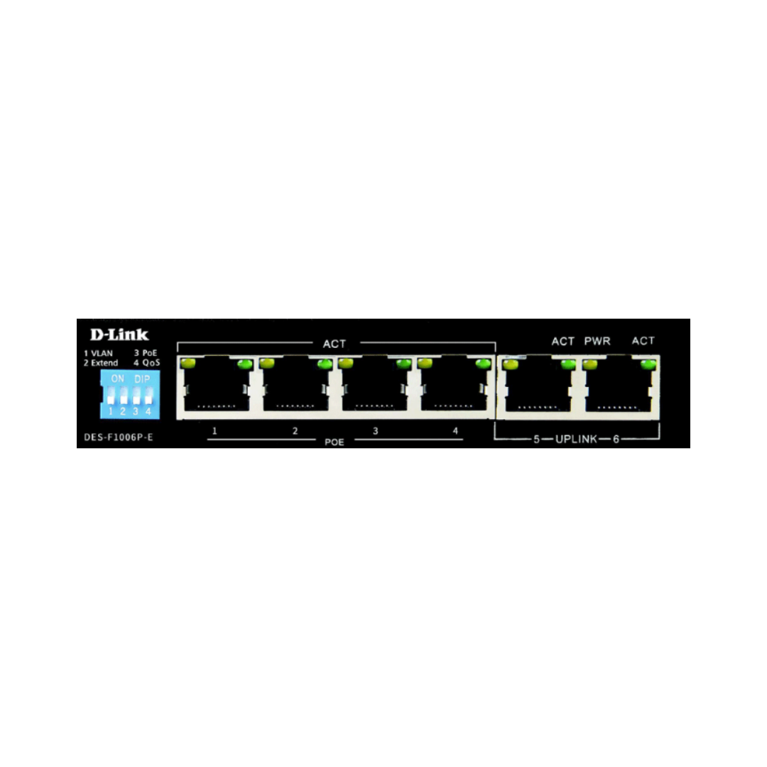 D-Link network switch with four Ethernet ports on a white background