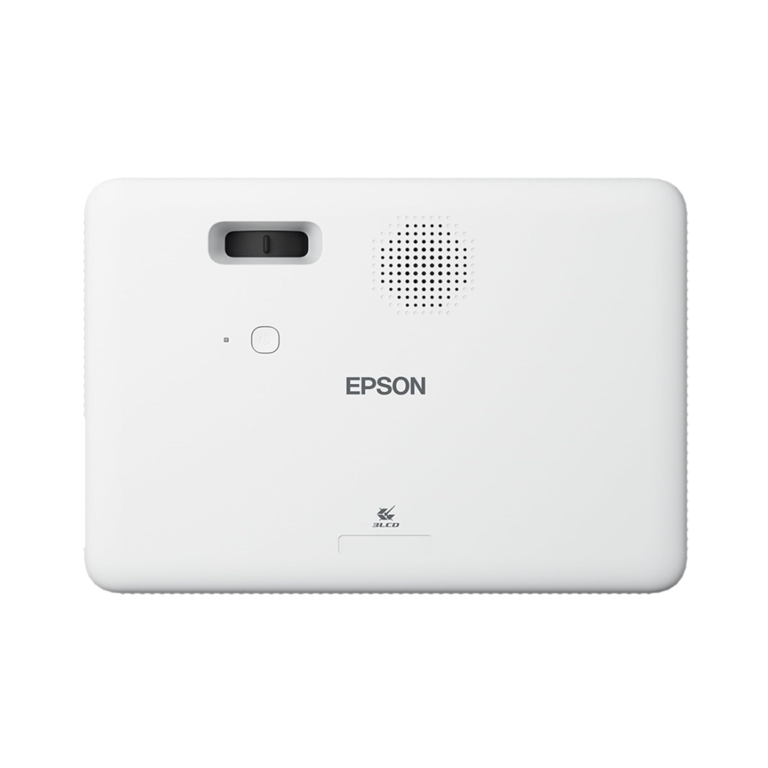 Back view of a white Epson device on a white background