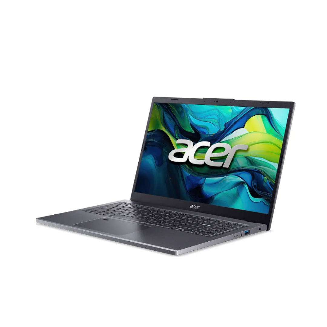 Acer laptop with colorful display on a white background