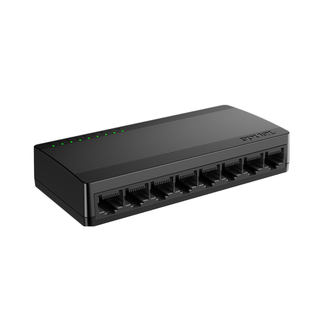 Black TP-Link network switch on a white background