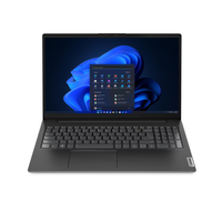 Black laptop with a blue abstract design on the screen on a white background