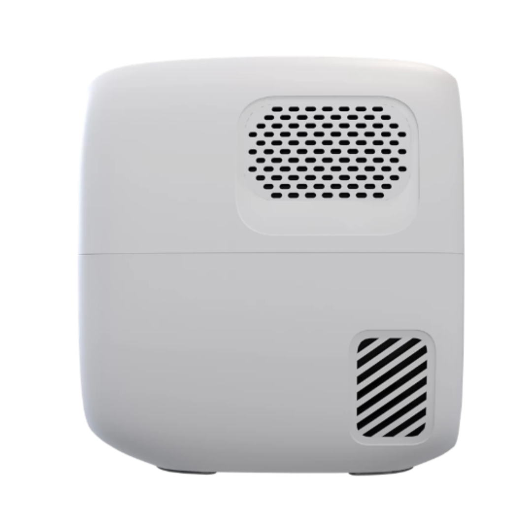 White electronic device with black vent on a white background