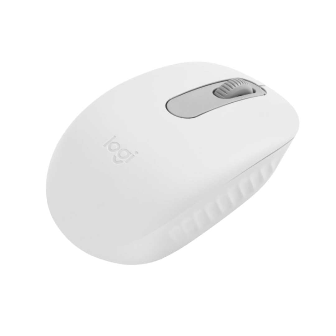 White computer mouse with Logitech logo on a white background