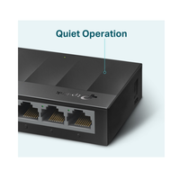Network switch with 'Quiet Operation' label on a light blue background