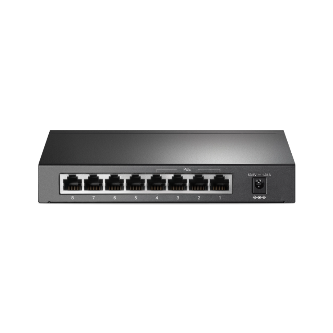 Network switch with multiple ports on a white background
