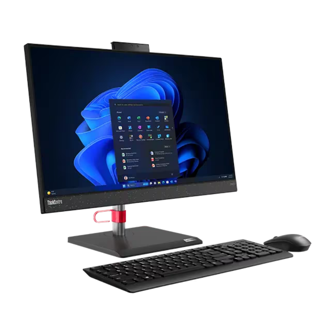 All-in-one computer with keyboard and mouse on a white background