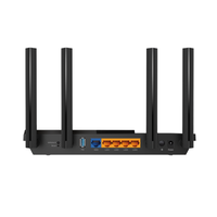 Black router with multiple antennas on a white background