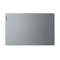 Gray laptop with Lenovo logo on a white background
