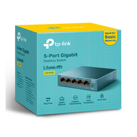 TP-Link 5-port gigabit desktop switch packaging on a white background