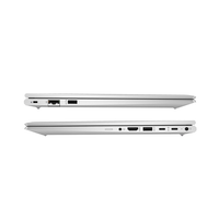 Two views of a silver laptop on a white background