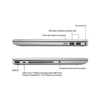 Diagram of a laptop with labeled ports on a white background